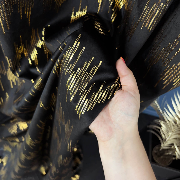 ZASŁONY NA PRZELOTKACH 140 X 260 CM HOLLAND VELVET CZARNY / ZŁOTY main product photo