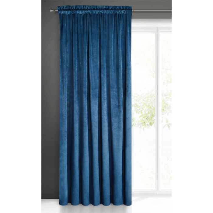 ZASŁONY GOTOWE 135 x 250 Z TAŚMĄ MARSZCZĄCĄ WELWET CIEMNY NIEBIESKI main product photo