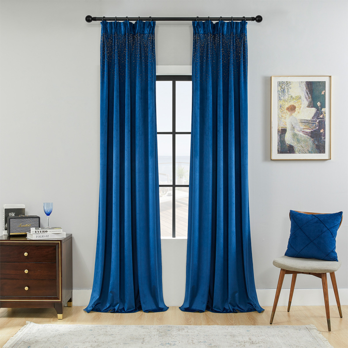 ZASŁONY NA TAŚMIE 140X250 HOLLAND VELVET Z KRYSZTAŁKAMI CIEMNY NIEBIESKI main product photo
