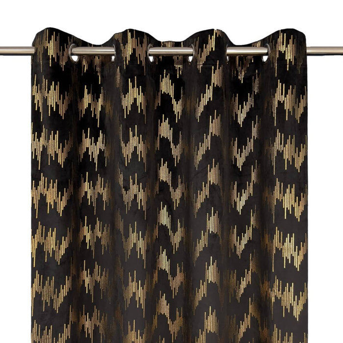 ZASŁONY NA PRZELOTKACH 140 X 260 CM HOLLAND VELVET CZARNY / ZŁOTY